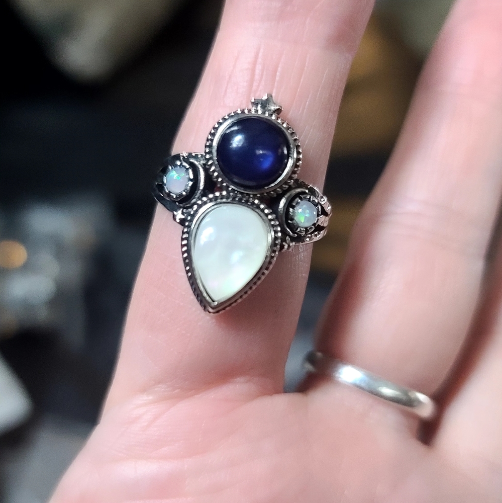 Moonstone & Lapis Sterling silver ring NEW - Picture 2 of 7